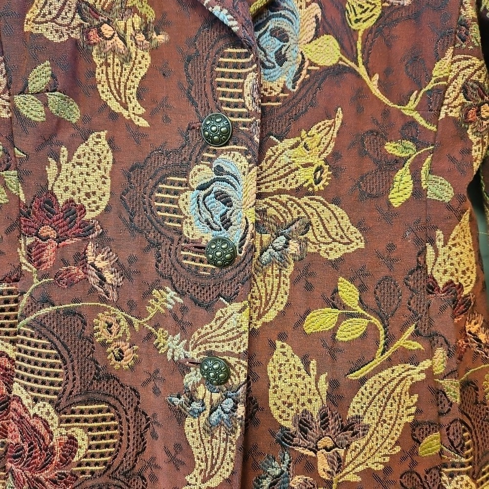 Cabi Jacobean Mulberry Floral Tapestry Coat Size 4 Mid Length Boho Artsy - Picture 4 of 12